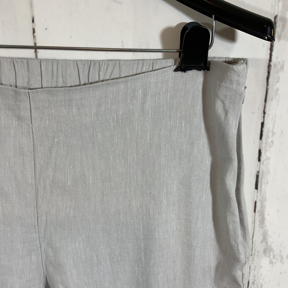 J. Jill Linen Stretch Gray Cropped Capri Pants Womens Medium Tapered Button Hem - Picture 3 of 13